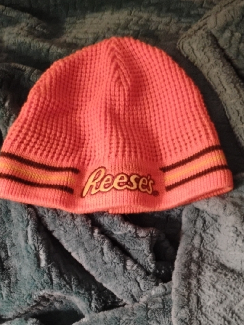 Kids Branded Pink Knit Beanie Hat with Contrast Stripes